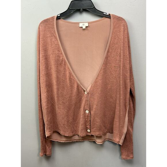 AG Adriano Goldschmied Silk Linen Cardigan Womens XS Oversized Mauve Boxy Button - Picture 1 of 8
